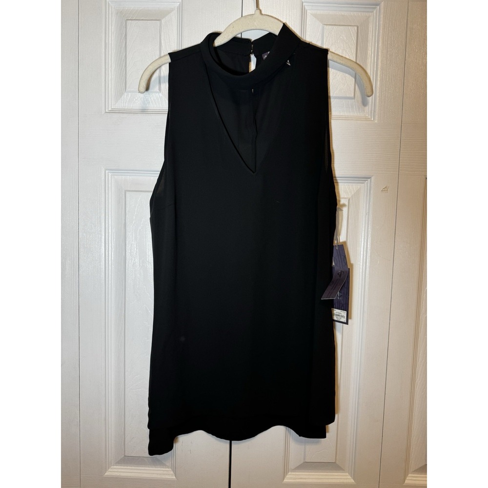 Jennifer Lopez Sheer Sleeveless Blouse Black Chiffon V Neck Sexy Flowy Top NWT